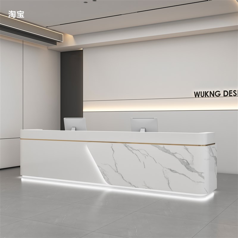 公司前台接待台酒店服务台不锈钢烤漆收银台岩板大理石吧台桌定制