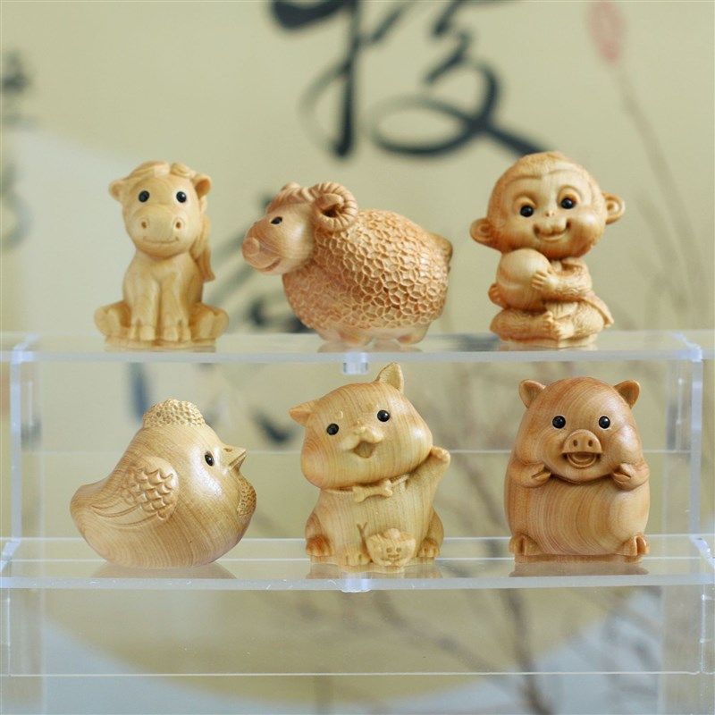 崖柏木雕十二生肖摆件全套鼠牛虎兔龙蛇马羊猴鸡狗猪工艺品装饰品