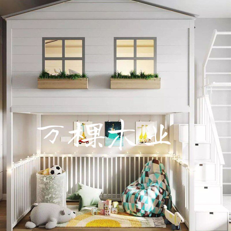 定制儿童实木树屋单层高架床书桌衣柜组合公主床木屋房子床城堡床