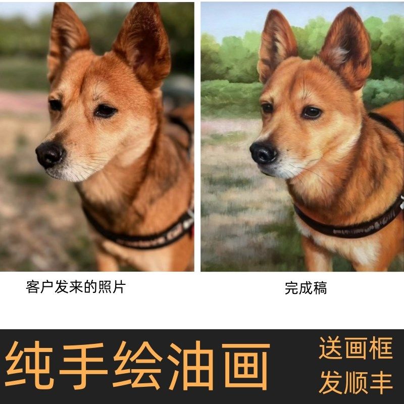 猫咪小狗狗油画定制照片人物纯手绘肖像装饰画自画像宠物来图定制