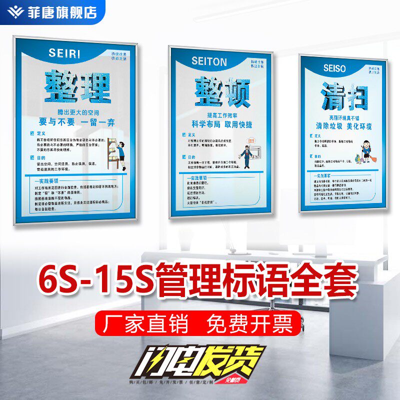 5S车间生产标语6S管理制度牌7S宣传海报挂图8S办公室警示标志9S仓