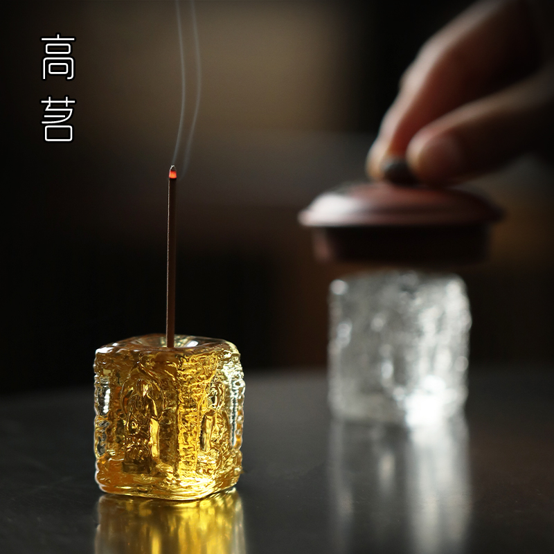 石窟盖置紫砂壶功夫茶壶盖托香插两用侘寂风复古琉璃线香香插迷你