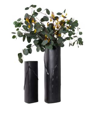 现代简约家居几何黑色陶瓷直身花瓶摆件样板房酒店摆场极简工艺品