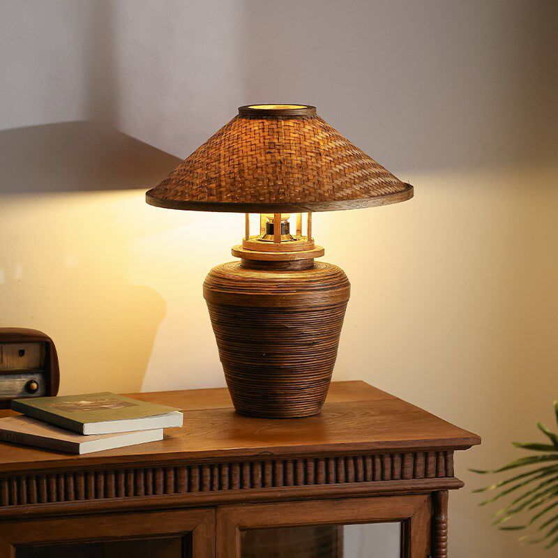 异丽泰国竹编台灯东南亚风客厅卧室竹编台灯泰式会所餐厅装饰台灯