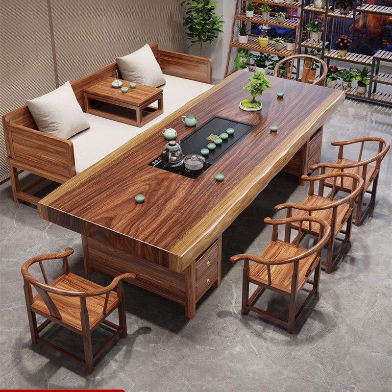 胡桃木实木罗汉床大板茶桌椅组合客厅家用功夫茶几一体办公室茶台