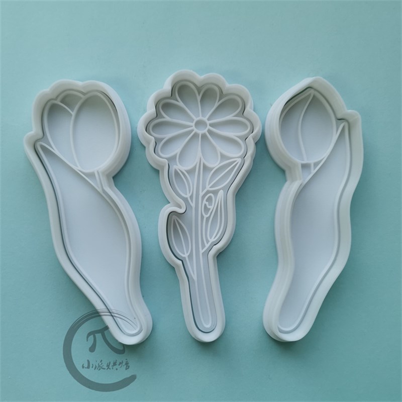 薇甜老师母亲节糖霜饼干模具塑料食品级郁金香花束印模