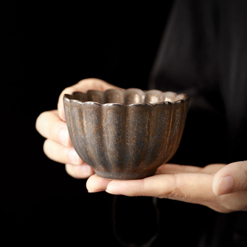鎏金铁锈釉主人杯单个茶杯复古陶瓷品茗杯子家用功夫茶具粗陶茶盏