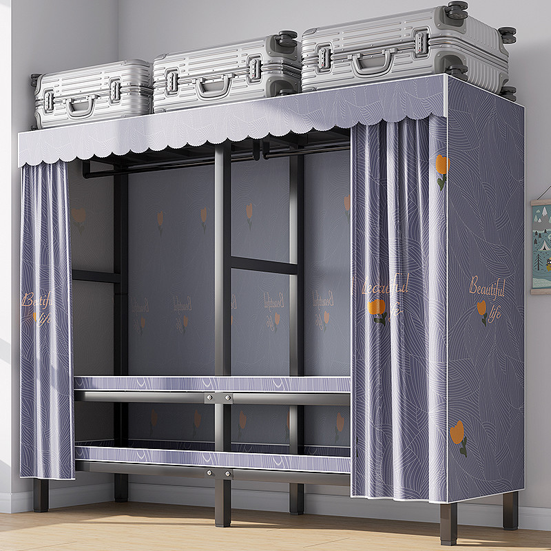 免安装简易布衣柜出租房家用卧室钢管加固结实折叠小型全挂式衣橱