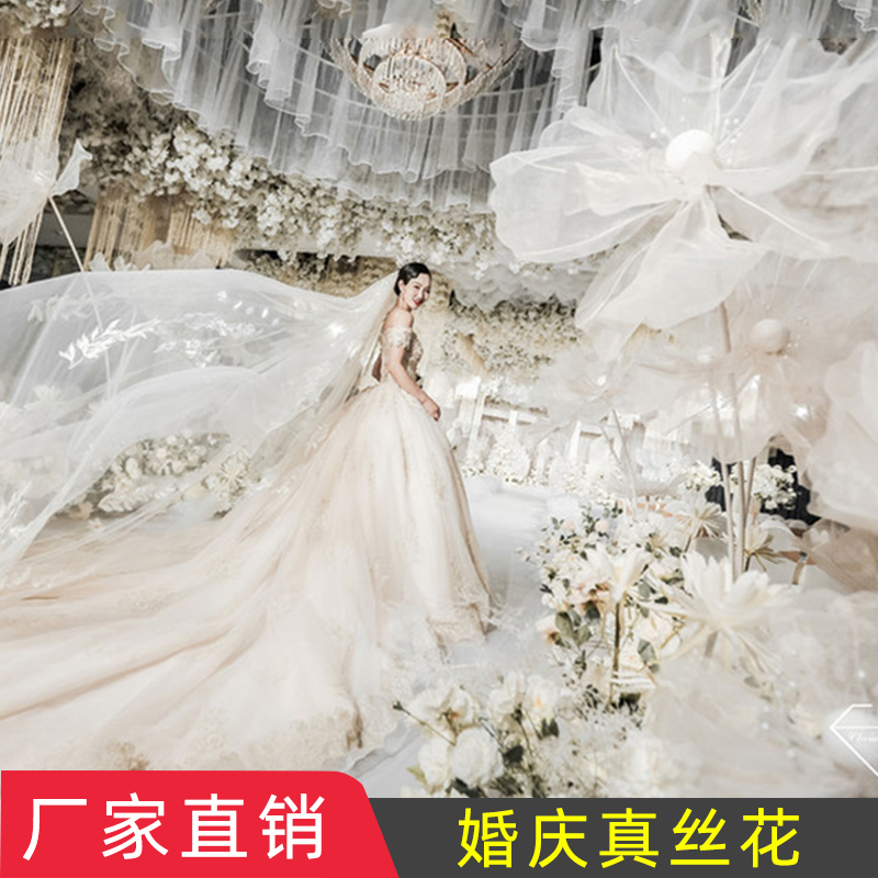 新款婚礼装饰路引花橱窗装饰婚庆道具手工真丝花纸花丝网花花