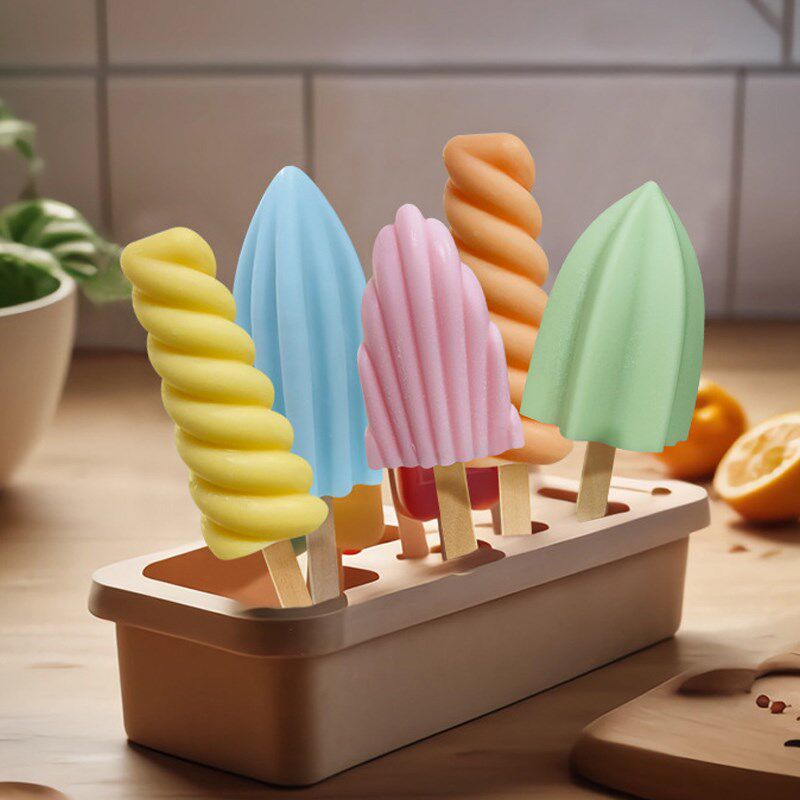 6连螺旋立体雪糕模具硅胶易脱模自制冰棒冰棍冰激凌带盖模具DIY
