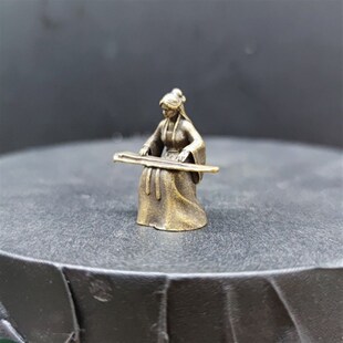 纯黄铜古代抚琴美女小人花卉水陆鱼缸盆景假山微缩造景观古韵古风