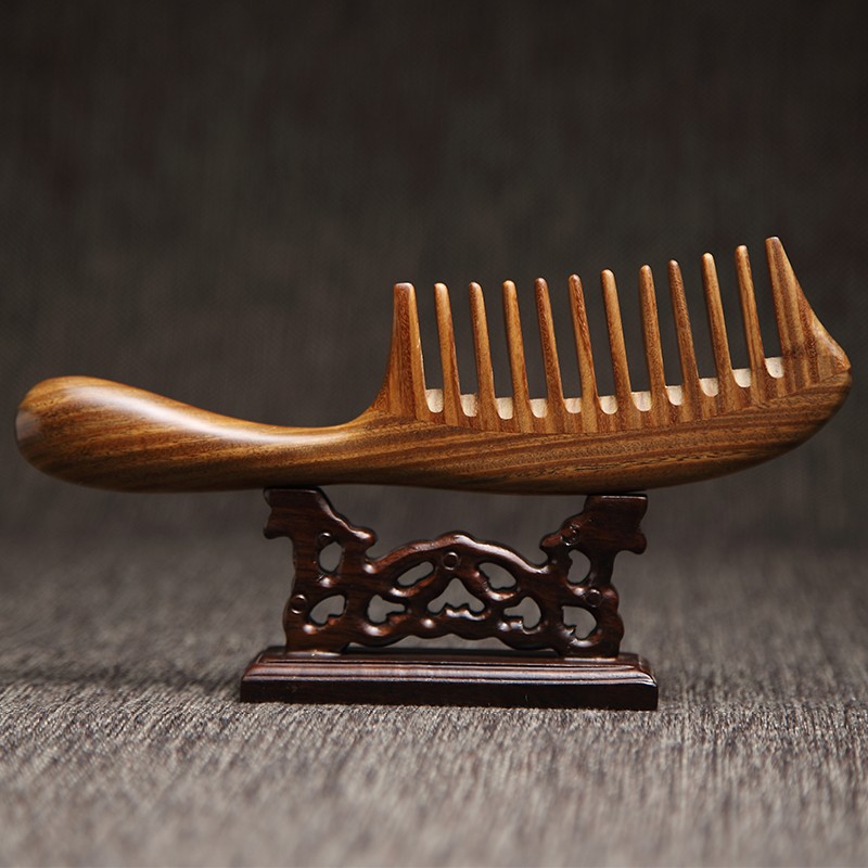 白象天然绿檀木梳子粗齿宽齿有柄梳顺长发卷发直发大号拼接梳刻字