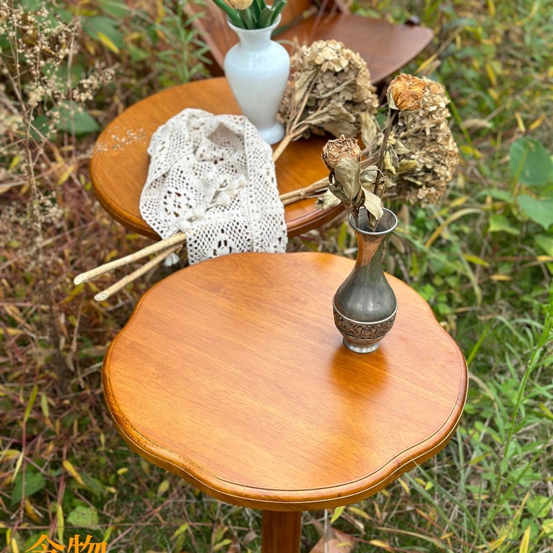 复古实木海棠花茶几桌边几角几桌咖啡桌茶桌花园桌民宿餐厅咖啡桌
