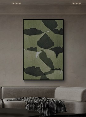 绿色叶子抽象家大业大纯手绘油画 画意式极简装饰画 画客厅玄关肌