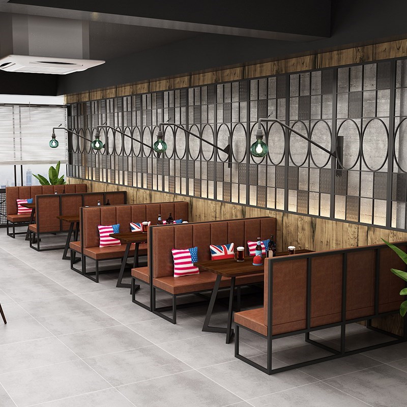 复古工业风卡座沙发咖啡厅西餐厅奶茶店火锅店酒吧清吧餐桌椅