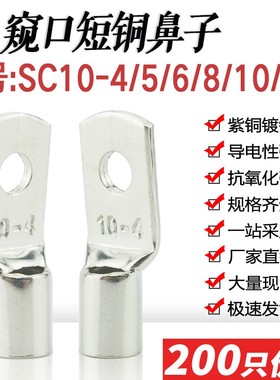 SC10-4/5/6/8/10/12窥口鼻短铜线耳SC10平方压线鼻铜接头接线端子