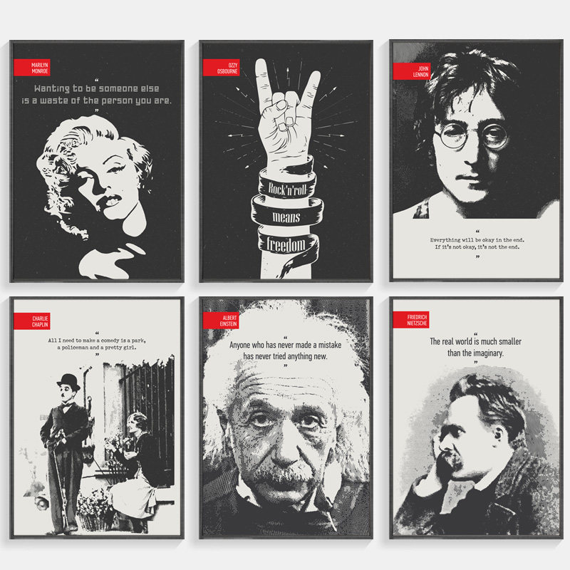 英文励志装饰画约翰列侬海报壁画办公室名言墙画书房创意音乐挂画