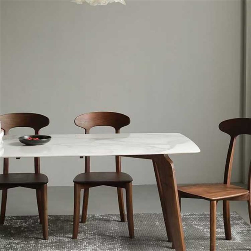 妙梵落霞桌北美黑胡桃木实木岩板餐桌长方形家用现代简约餐台