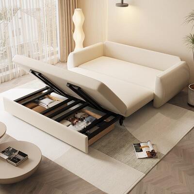 R*奶油风沙发床抽拉式两客厅小户用型88669多功能2伸2缩双人05新