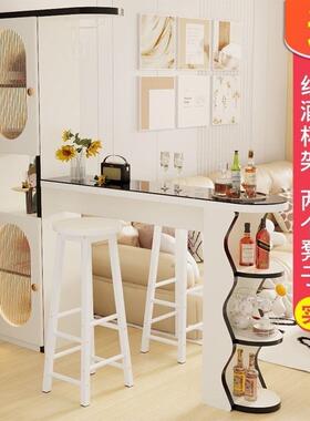 岩隔子板奶油风吧台玄桌家YPJ用客厅断柜餐厅酒柜餐边一体柜靠墙