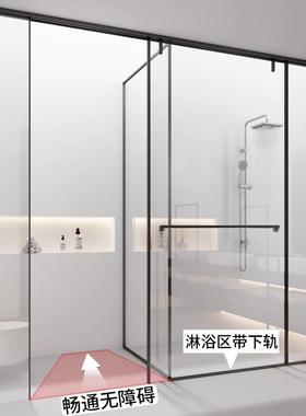 一门移淋浴房T型卫分推生间干湿离酒店工程隔两断拉门154浴屏厂家