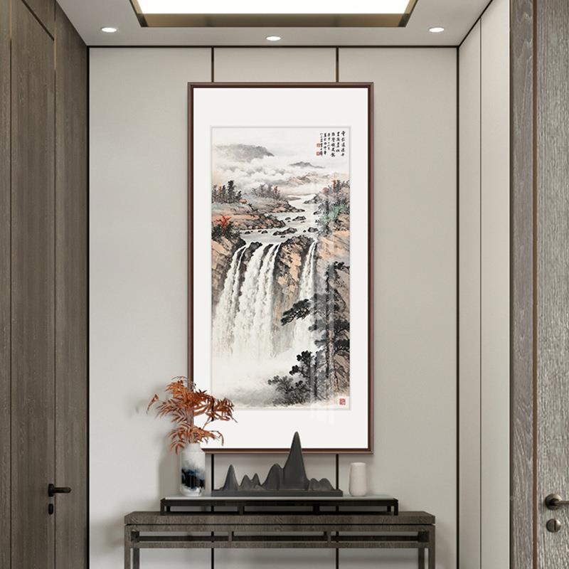 山流版水CVZ瀑布画新中式玄关装饰画山水壁画走廊高过道画竖挂画