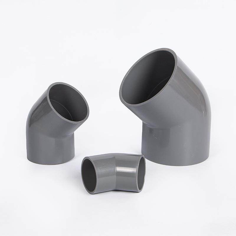 PC塑PVC45度给水管道弯头PVC4度弯头建料筑工地加5厚防漏水塑V料