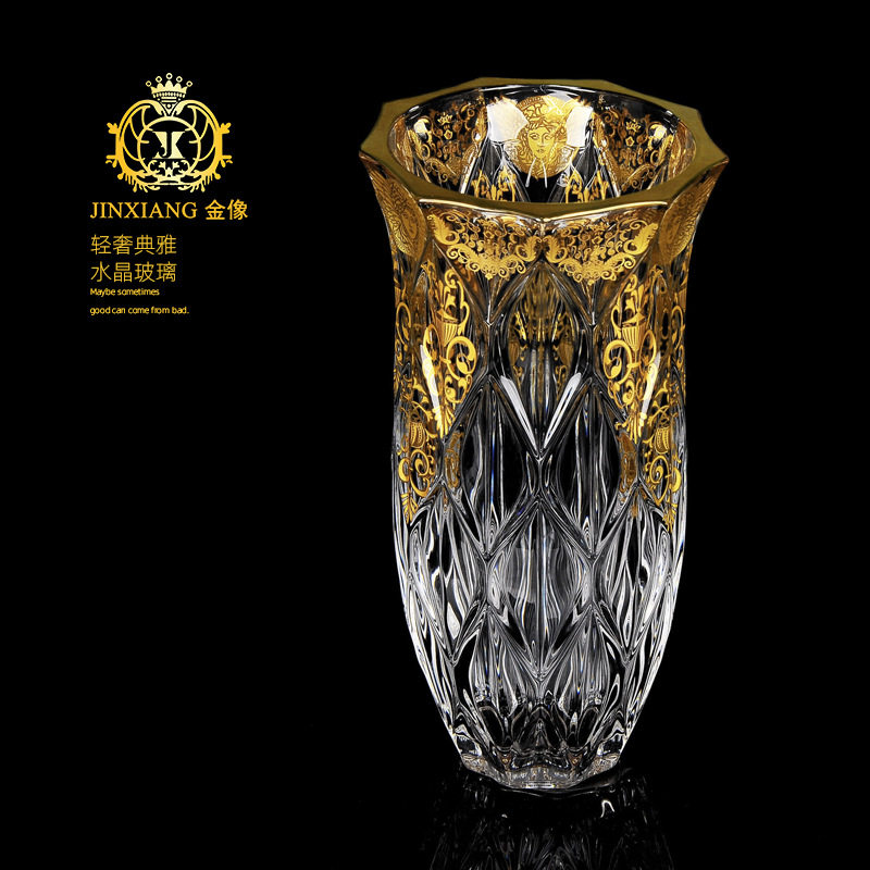 描金加厚水晶玻璃落地花瓶