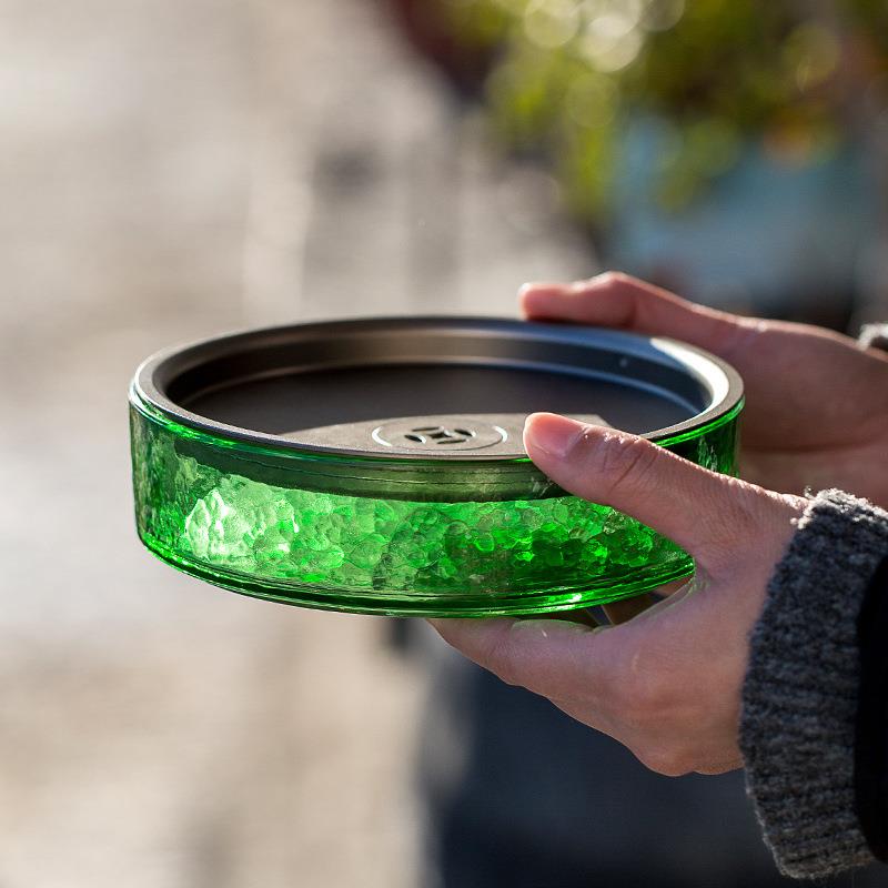 日式玻璃圆形干泡加耐热壶道承养HB-HC005盘壶盘壶托厚透明储水茶