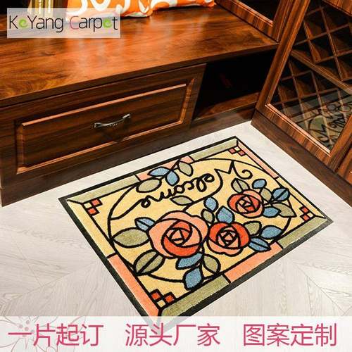 y-2000科洋印玫瑰花朵现代尼龙花室橡胶地毯卧客厅入户地垫doomra