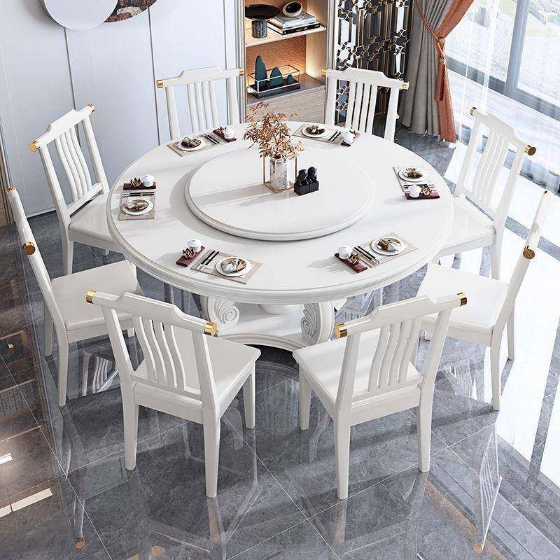 实新中式木餐桌椅简组合家吃用约圆餐桌带转盘酒店圆形WPP饭桌饭