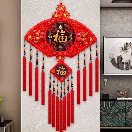 红色中国结挂件客厅大号扇形桃木平安结新房乔迁背景装饰过年礼品