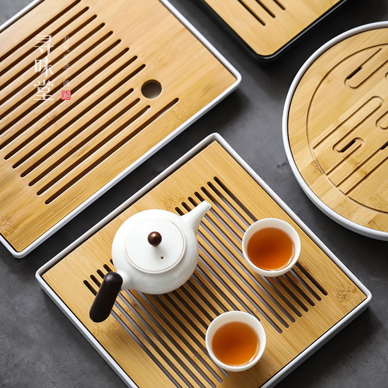 竹制茶盘 干泡盘小清新加厚密胺树脂小号大号储水功夫茶具托盘