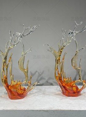 样板房玄关客厅招财摆件酒店KTV会所透明树脂水花雕塑售楼处浪花