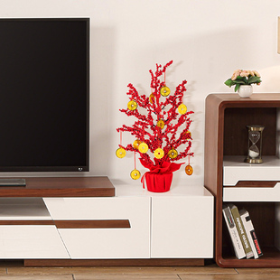 2022年虎年新年春节装饰用品红果树摆件店铺桌面元旦过年场景布置