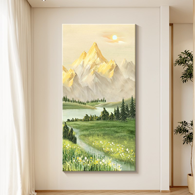 日照金山玄关装饰画2025新款客厅开门正对墙挂画高级感山水风景画