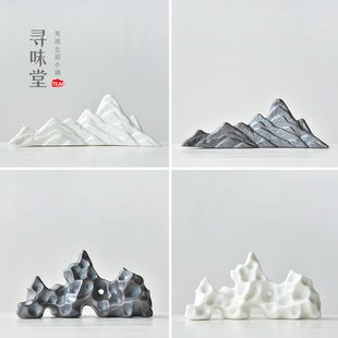 雅致陶瓷笔架白瓷远山湖石茶壶盖托盖置创意手工假山摆件茶道配件