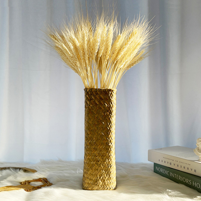 天然麦穗干花摆件草编花瓶花篮花盆手工真花束大麦子客厅竹编装饰