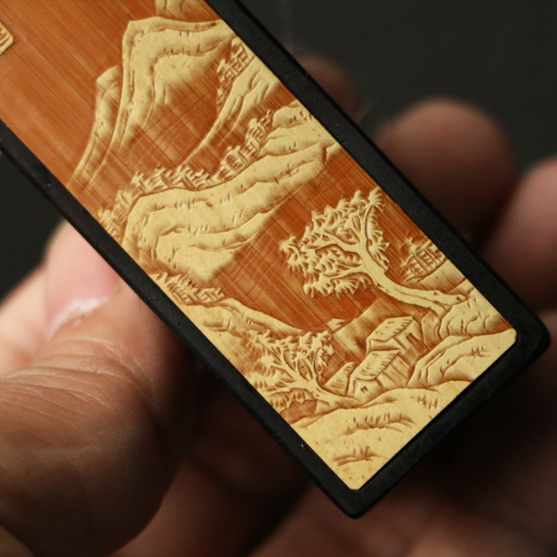 东阳名家戚挺飞本工精工老玉竹留青雕刻文玩刷子盘完配件竹器竹雕