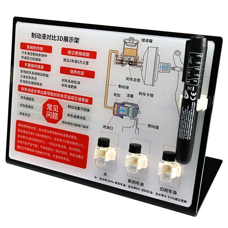 制动刹车系统模拟道具 煞车油对比3D展示架 制动液含水率检测仪