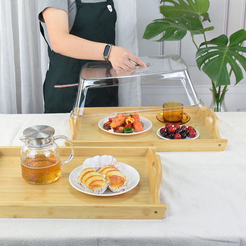 竹制木质茶具托盘带盖月子会所餐盘酒店餐厅端菜送餐传菜托盘商用