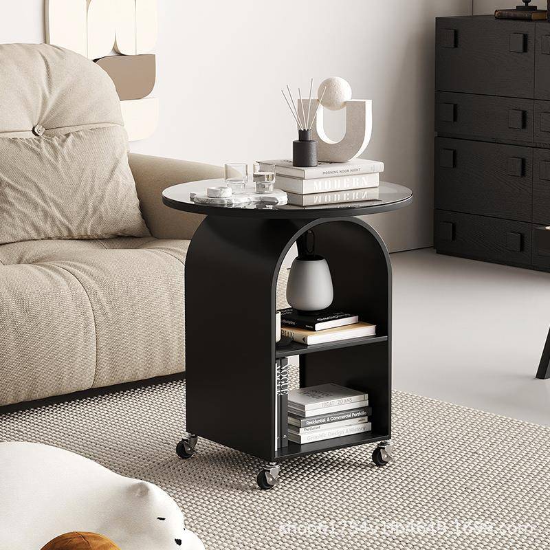 可移动轮客户厅沙发几玻B179璃小茶带几边网红简易小圆桌小型创意