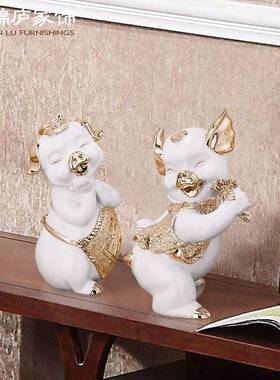 生猪摆件情侣装饰家居工ST321AB艺品装欧式轻奢客肖室厅玄关卧床