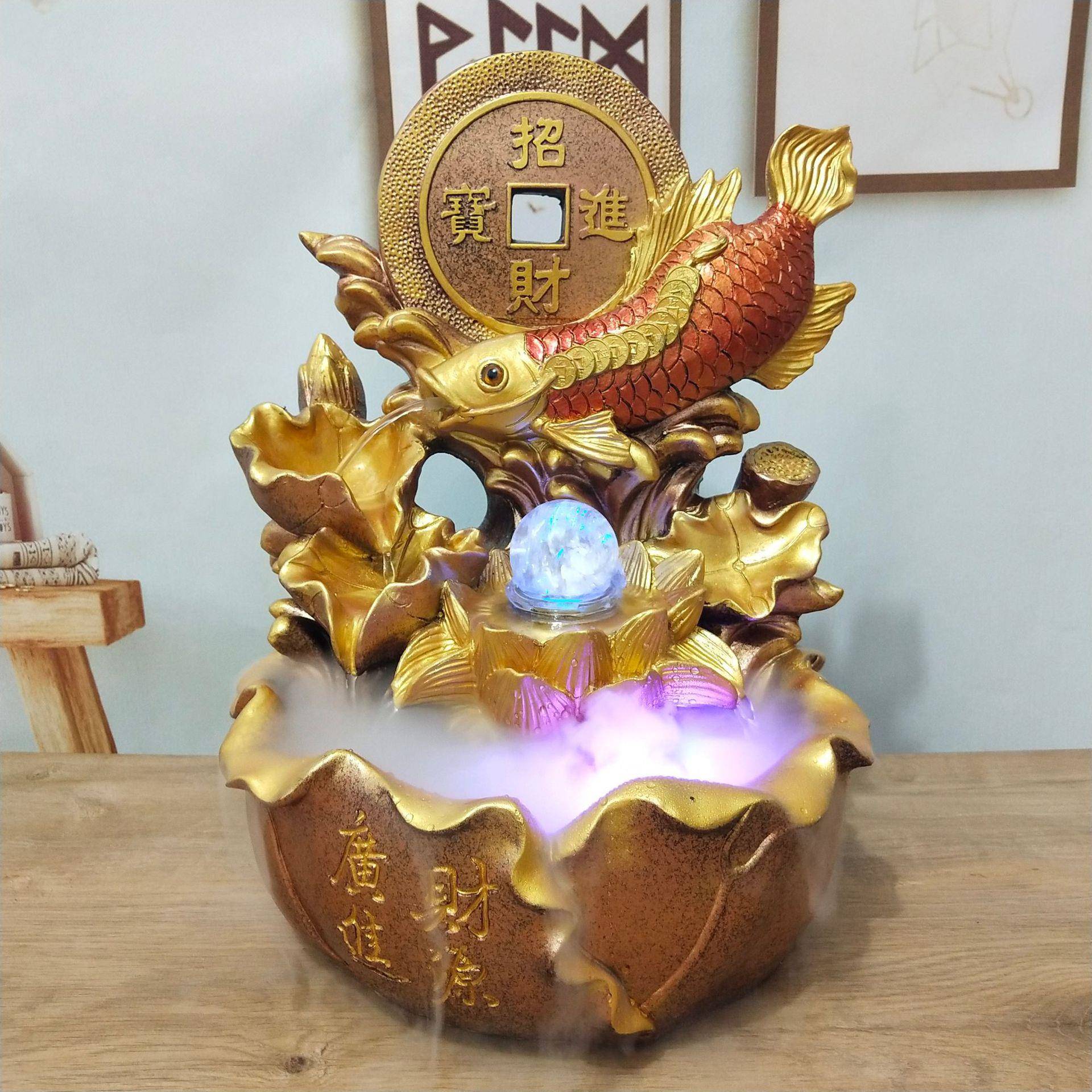 创景意招财摆室客厅龙1861鱼件内盆办公室装饰树脂工艺品摆设