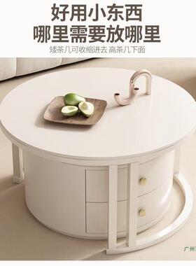 奶油风岩板茶几小户DBE客现厅家用爆款茶台代型轻奢子圆形茶几桌