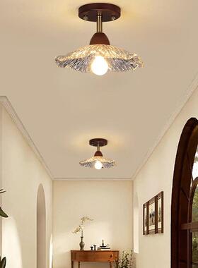 式中桃15716古过道灯新中吸顶风灯胡色实木个性入户复古阳台灯