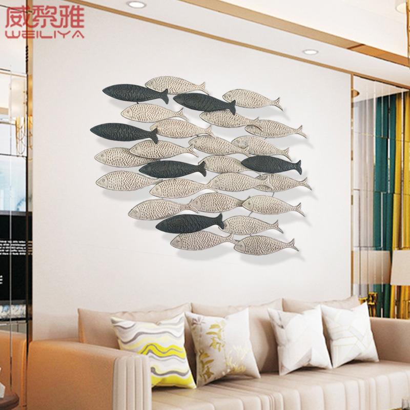 地中海风品格鱼群挂墙装饰儿童房WLY-005创意铁艺壁饰墙上件立面