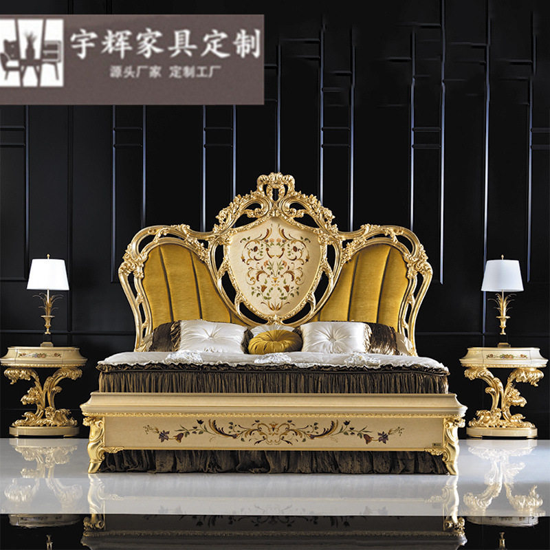 欧式实木雕刻彩绘双人床布艺大床法式宫廷奢华公主床婚床别墅卧室