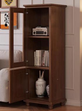 美式边实木书柜带柜柜复IVD古置物柜客厅电视柜立柜高窄小型门储物柜