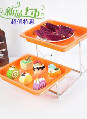 双层水物果盘带透ISQ明翻盖彩色密胺罩面点心托盘自包助餐食展示